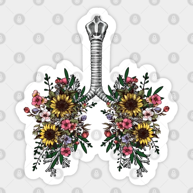 Flowers Lung, floral leaves, lungs, healthy lung, lungs cancer, respiratory therapist, cystic fibrosis Sticker by Collagedream